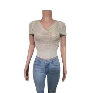 Marco-G women's short sleeve drape sequined cream knit top size S